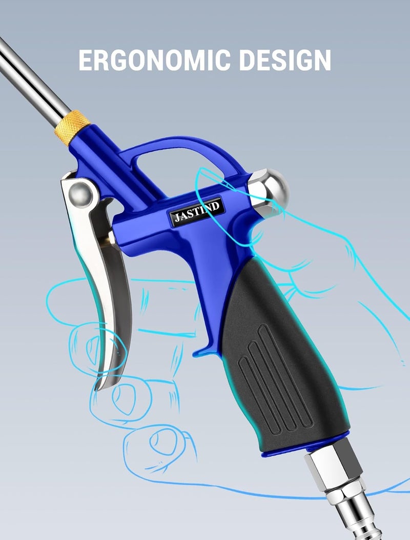 JASTIND Long Air Wand Blow Gun with 19-28 Inch Extension Nozzle, High Pressure Air Blower Gun with Rubber Grip & Quick Plug, Heavy Duty Industrial Air Blow Gun for Air Compressor Attachments - Image 4